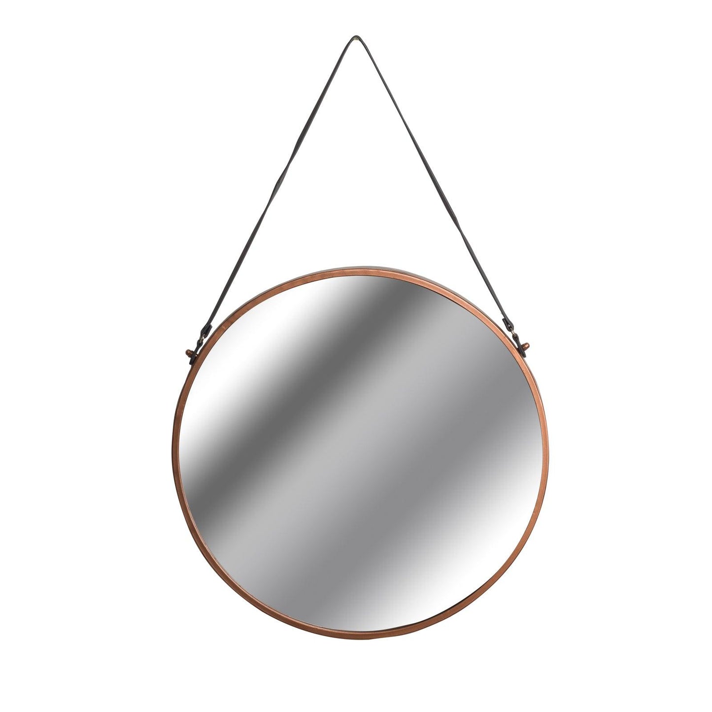 Copper Rimmed Round Hanging Wall Mirror With Black Strap - Eudemonia Home Goods