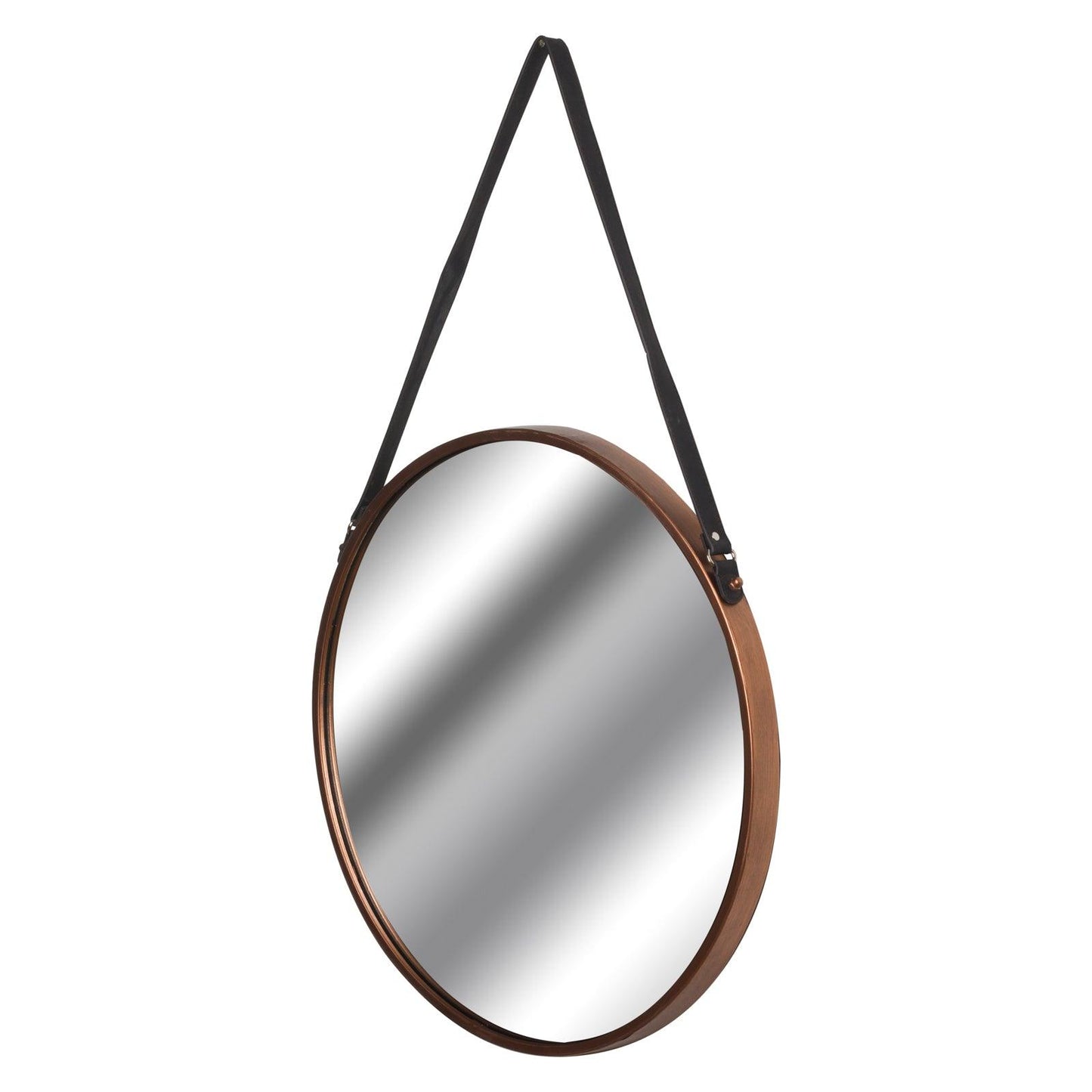 Copper Rimmed Round Hanging Wall Mirror With Black Strap - Eudemonia Home Goods