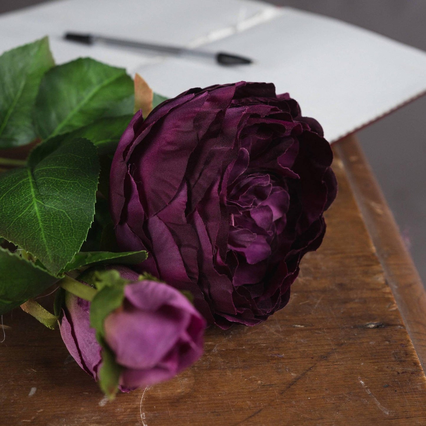 Deep Purple Wedding Peony Rose Spray - Eudemonia Home Goods