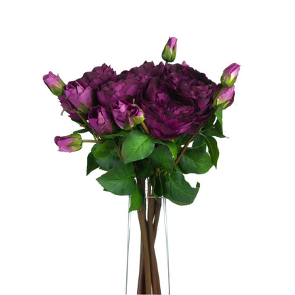 Deep Purple Wedding Peony Rose Spray - Eudemonia Home Goods