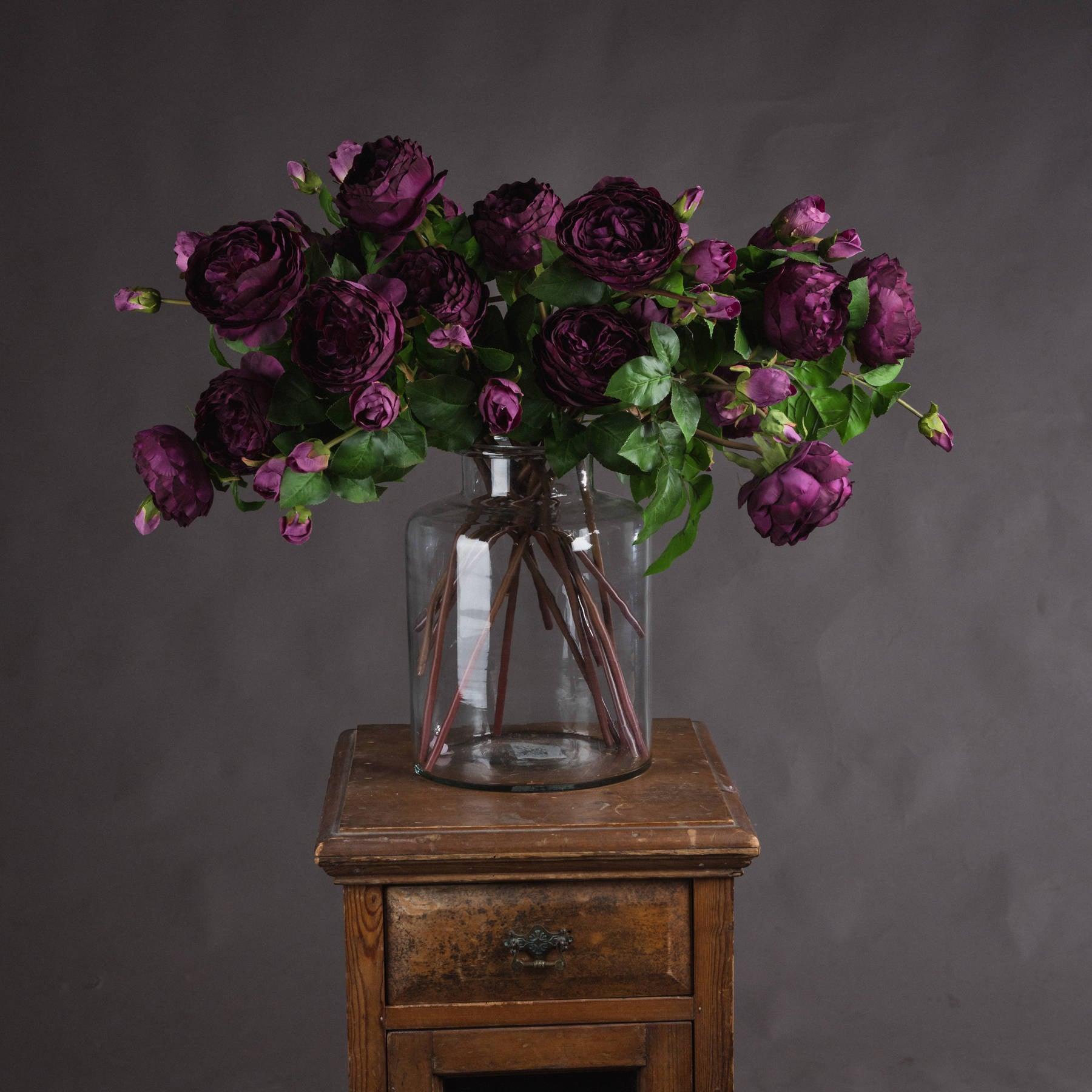 Deep Purple Wedding Peony Rose Spray - Eudemonia Home Goods