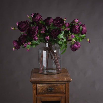 Deep Purple Wedding Peony Rose Spray - Eudemonia Home Goods