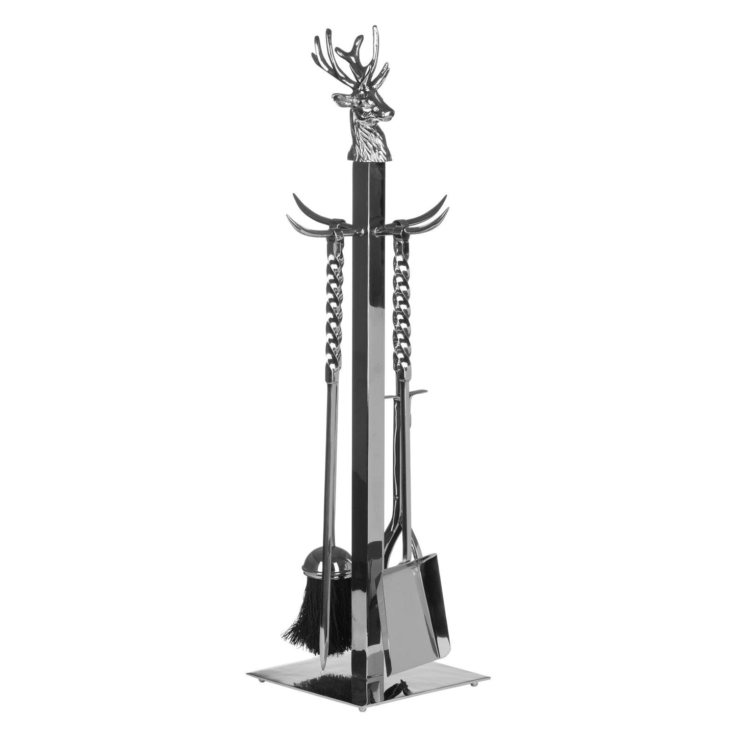 Hand Turned Stag Companion Set In Polished Nickel - Eudemonia Home Goods
