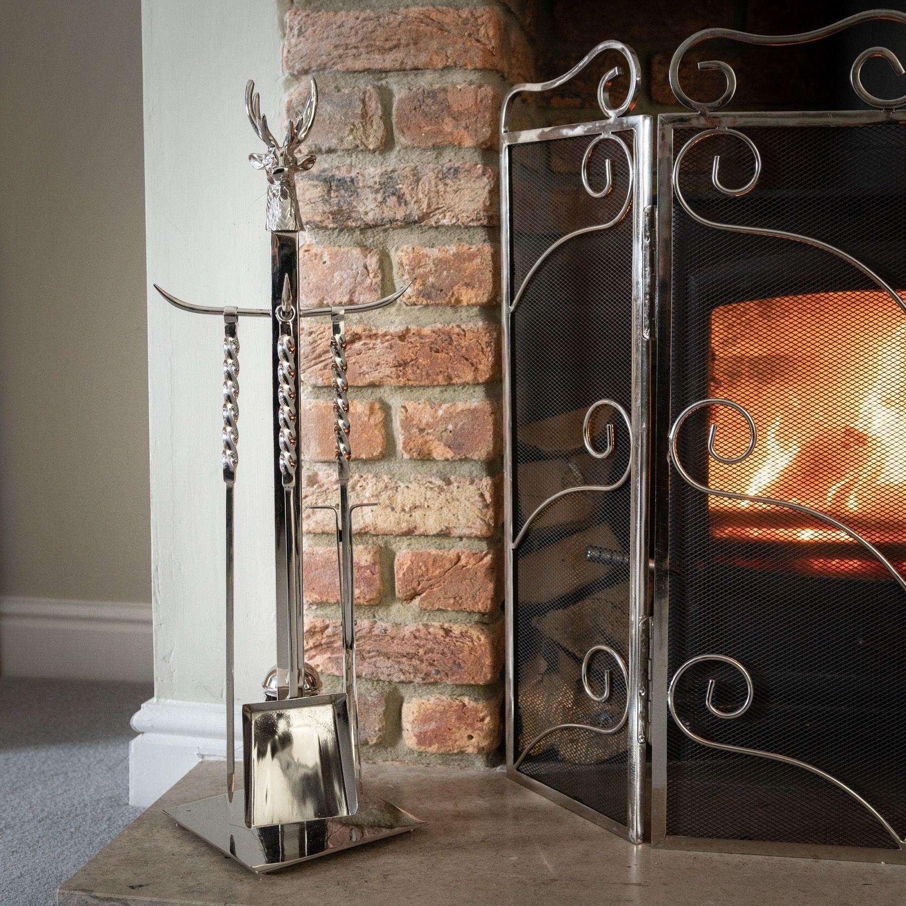Hand Turned Stag Companion Set In Polished Nickel - Eudemonia Home Goods