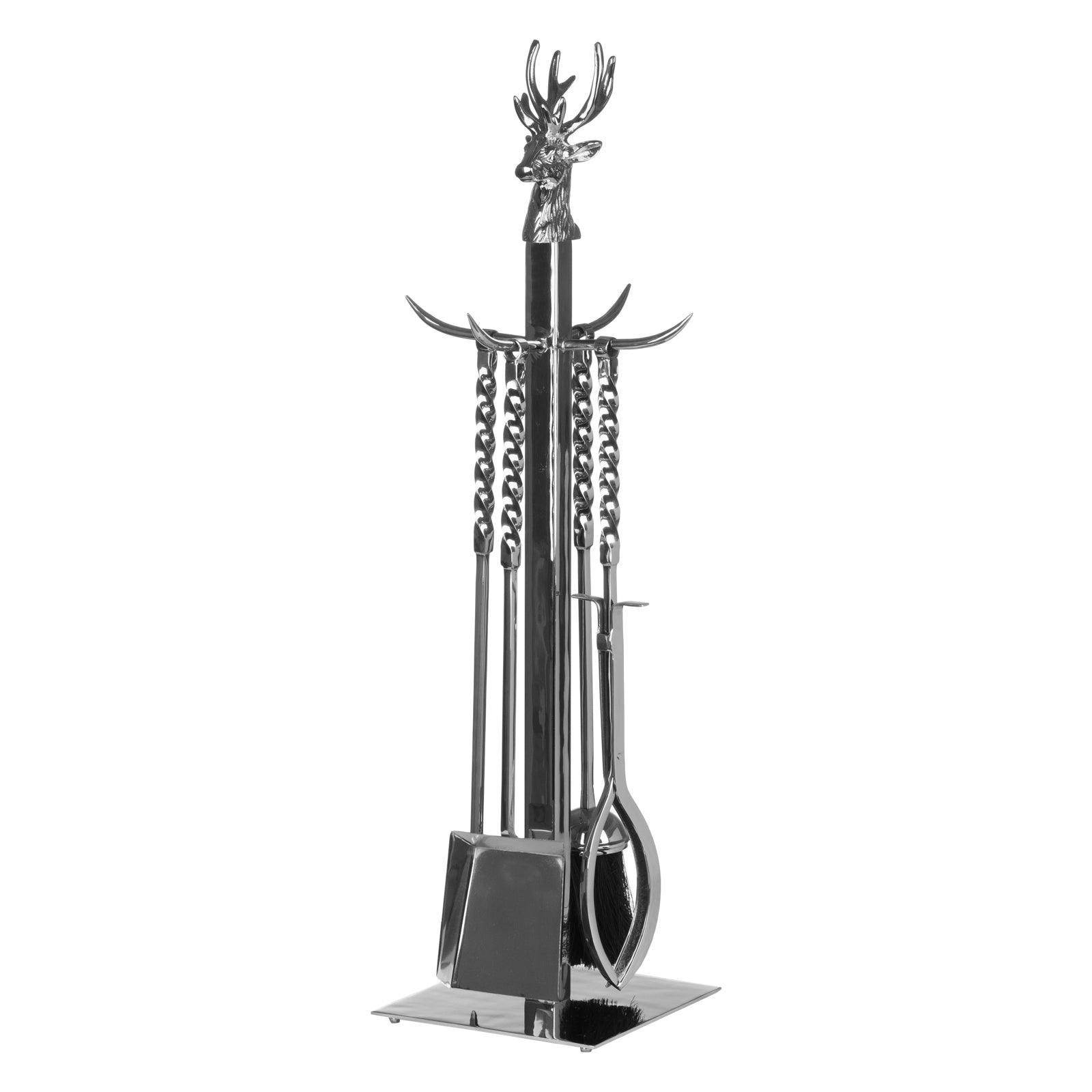 Hand Turned Stag Companion Set In Polished Nickel - Eudemonia Home Goods