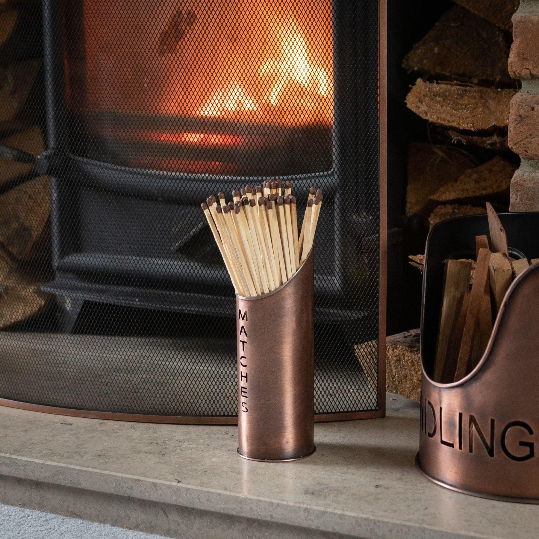 Copper Finish Logs And Kindling Buckets & Matchstick Holder - Eudemonia Home Goods