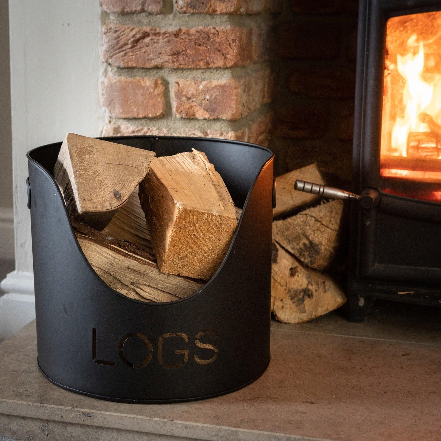 Black Finish Logs And Kindling Buckets & Matchstick Holder - Eudemonia Home Goods