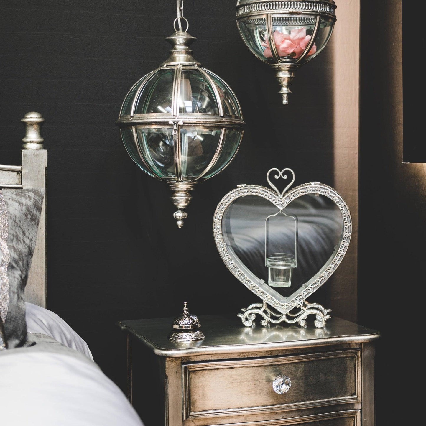 Free Standing Heart Tealight Lantern in Antique Silver - Eudemonia Home Goods