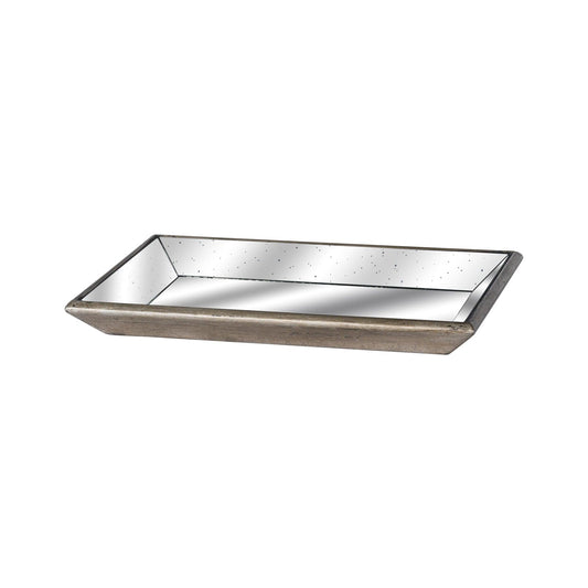 Astor Distressed Mirrored Tray With Wooden Detailing - Eudemonia Home Goods