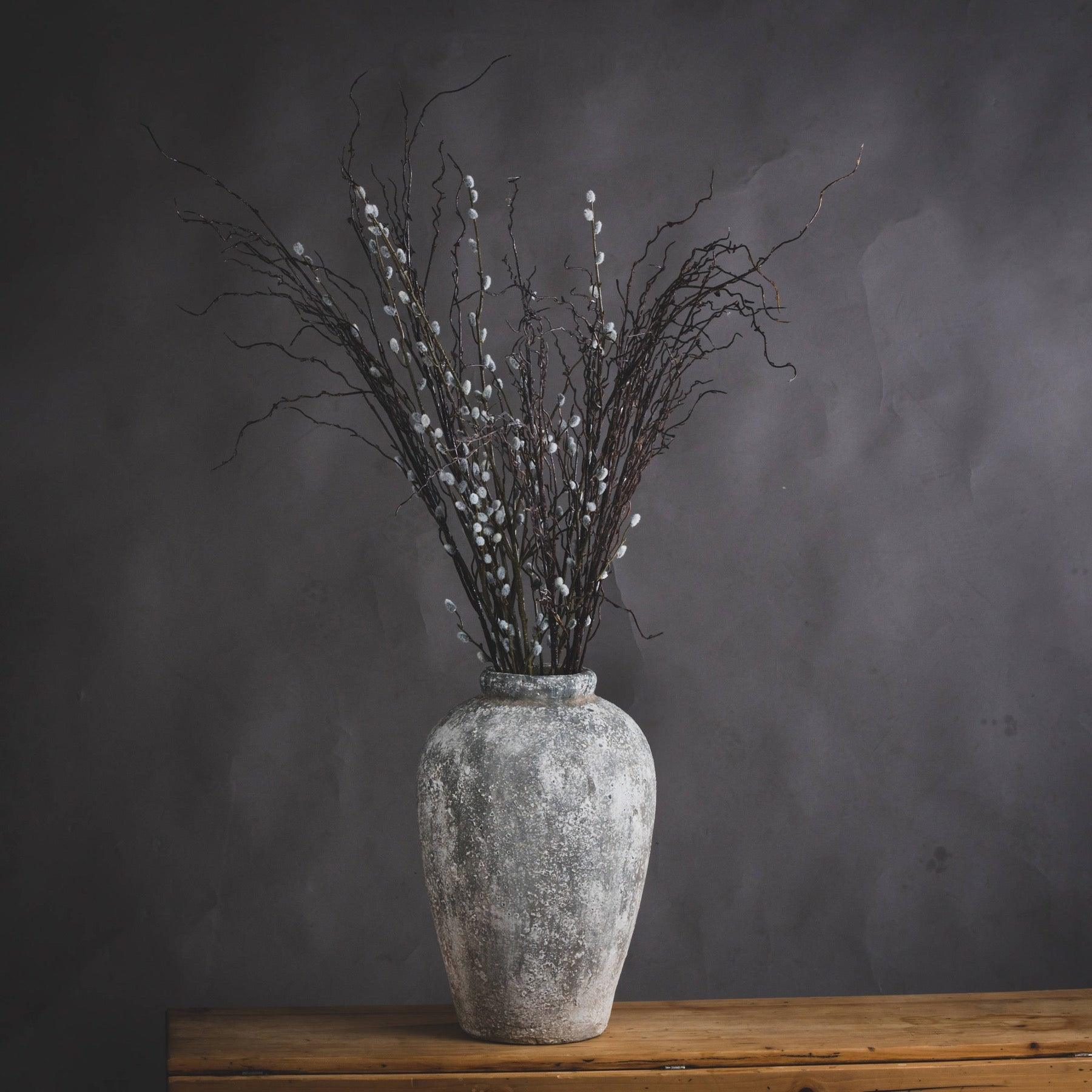 Aged Stone Tall Ceramic Vase - Eudemonia Home Goods