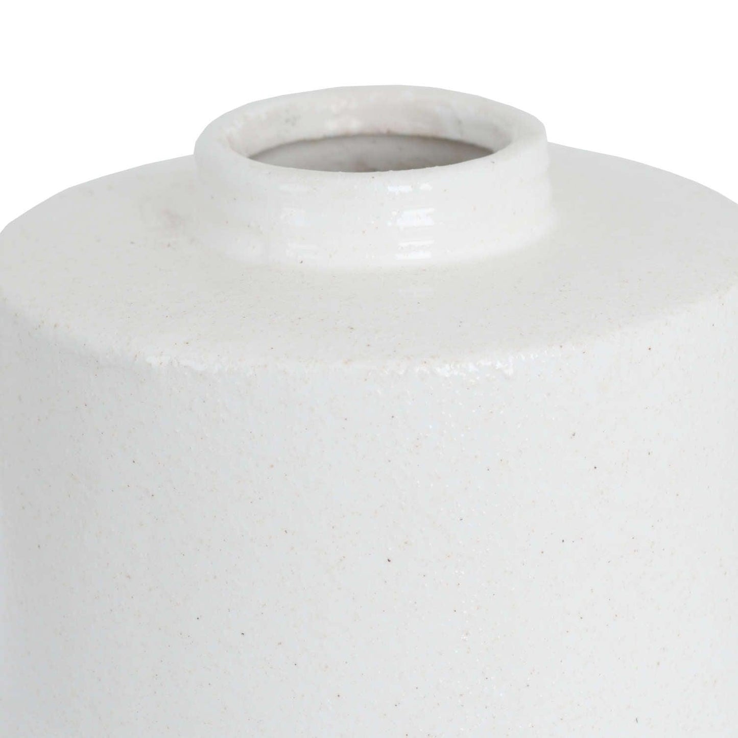 White With Grey Detail Large Cylindrical Ceramic Vase - Eudemonia Home Goods