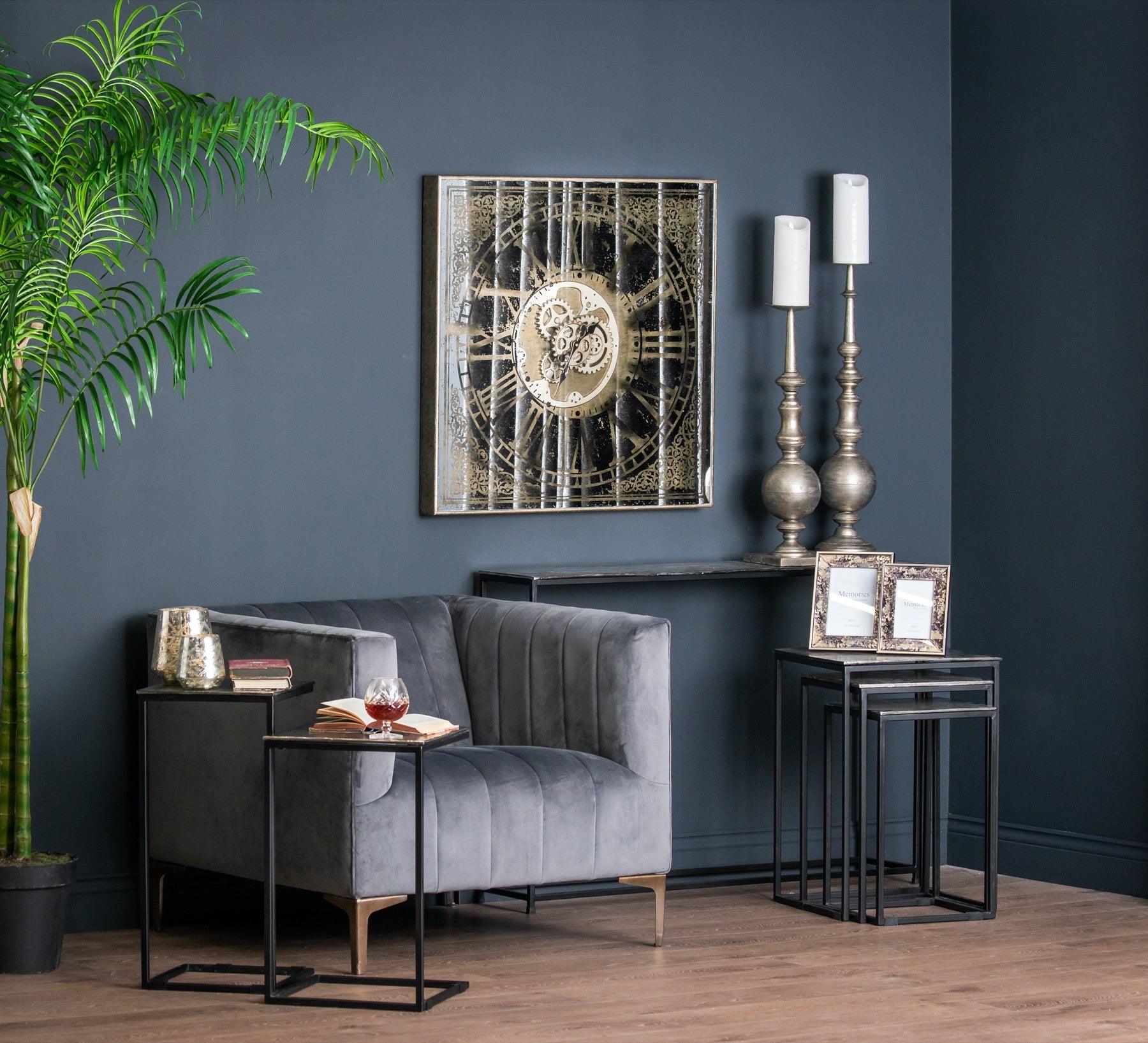Large Mirrored Square Framed Clock With Moving Mechanism - Eudemonia Home Goods