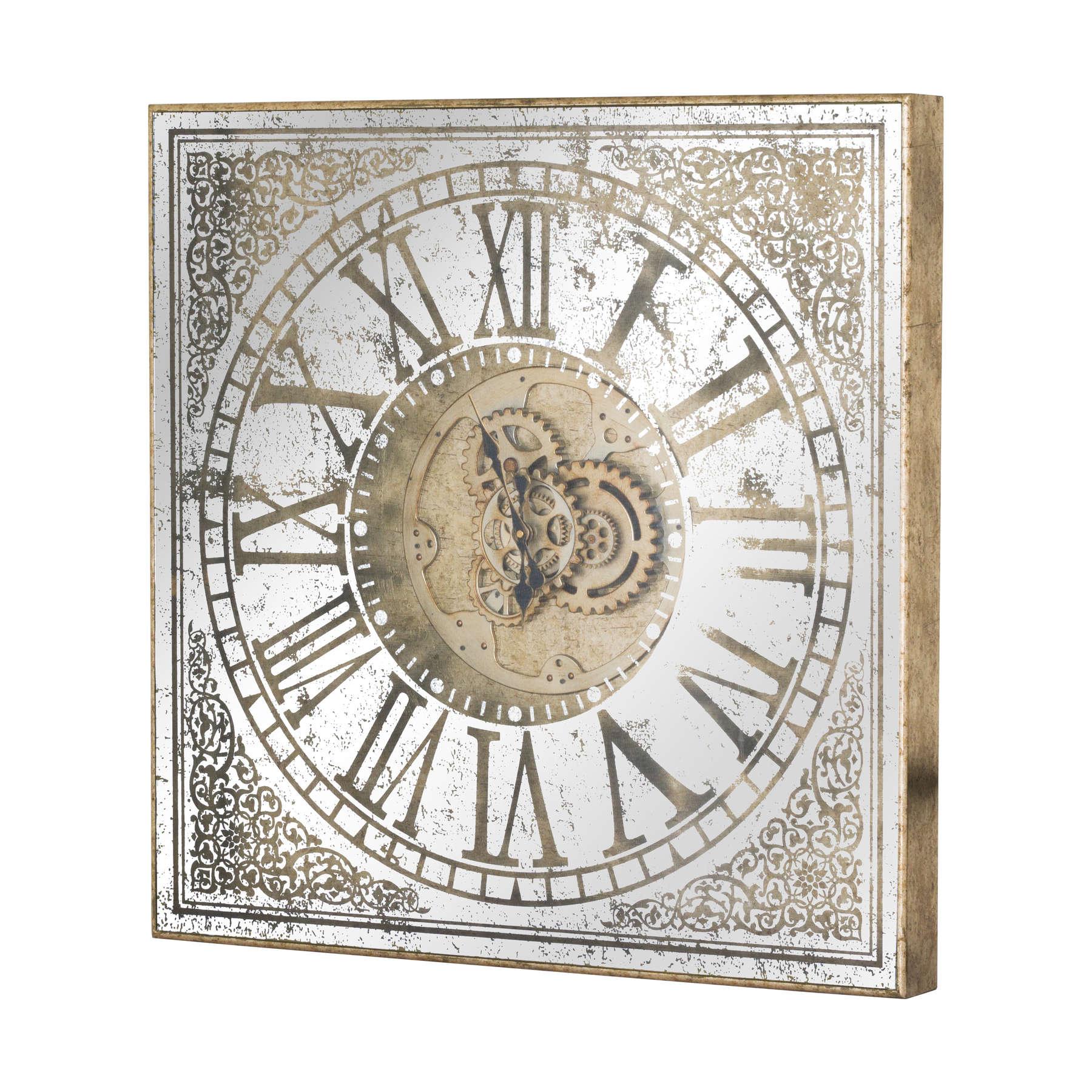 Large Mirrored Square Framed Clock With Moving Mechanism - Eudemonia Home Goods