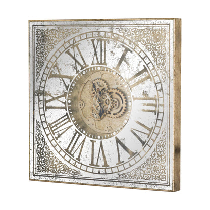 Large Mirrored Square Framed Clock With Moving Mechanism - Eudemonia Home Goods