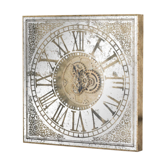 Large Mirrored Square Framed Clock With Moving Mechanism - Eudemonia Home Goods