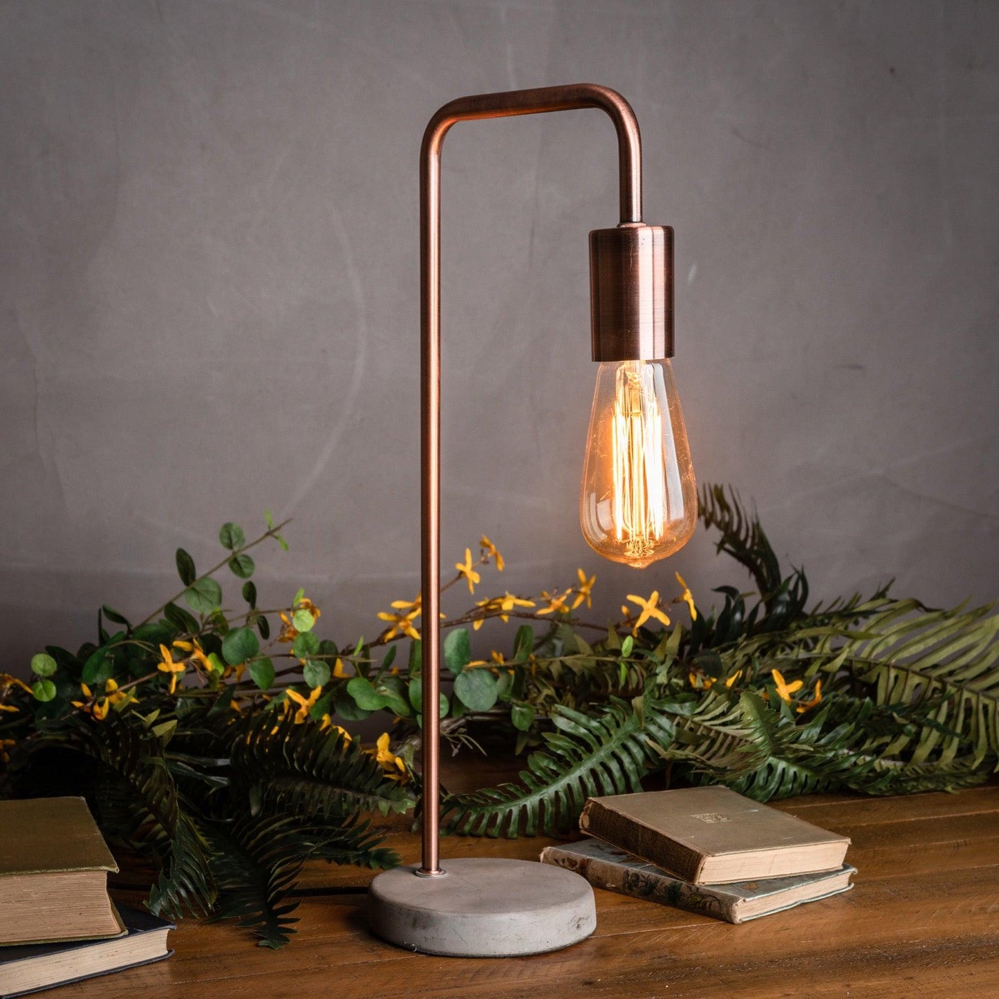 Copper Industrial Lamp With Stone Base - Eudemonia Home Goods