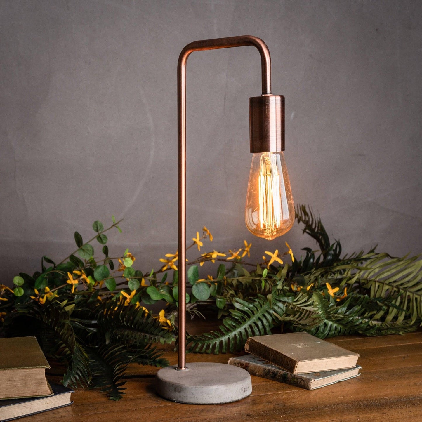 Copper Industrial Lamp With Stone Base - Eudemonia Home Goods