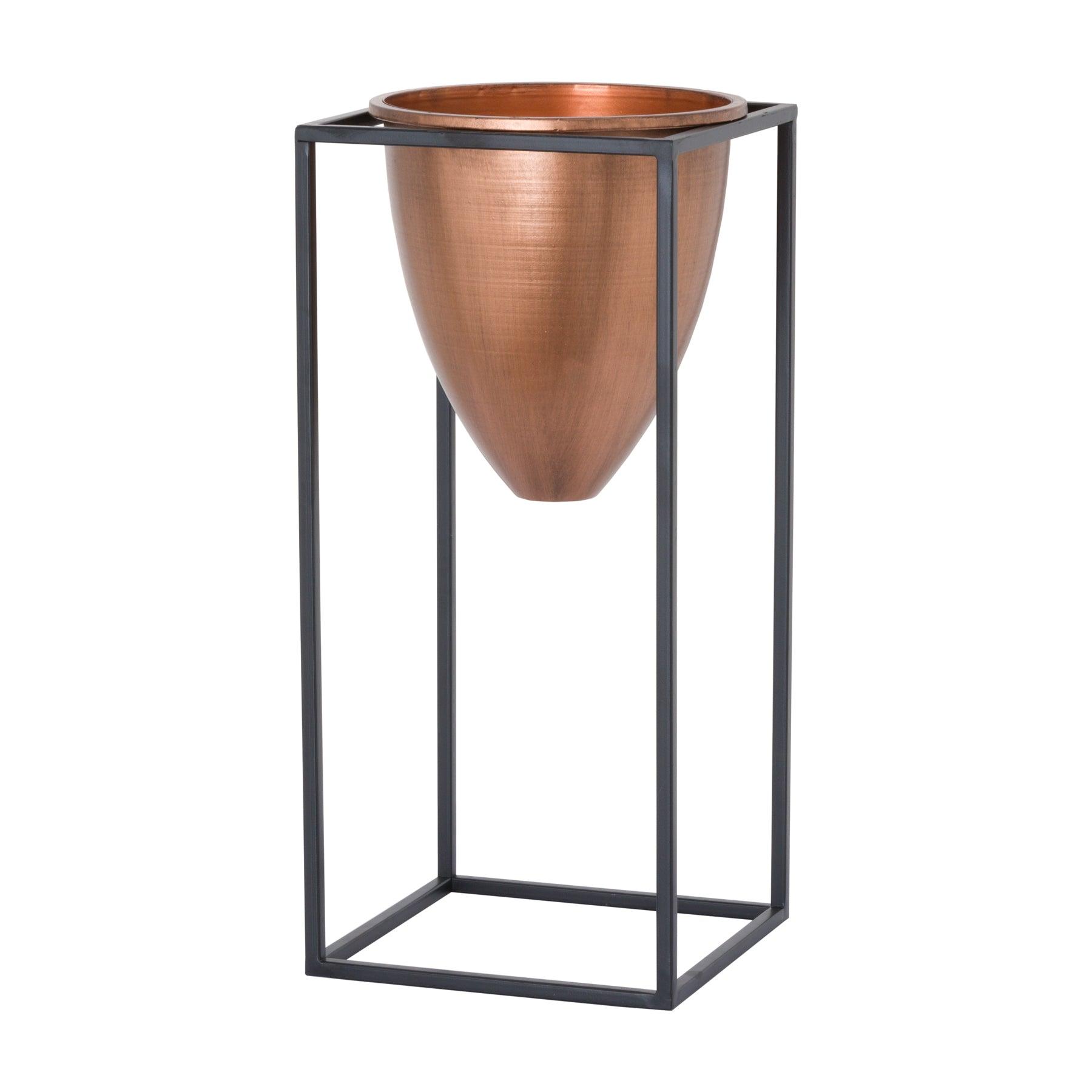 Large Copper Bullet Planter On Black Frame - Eudemonia Home Goods