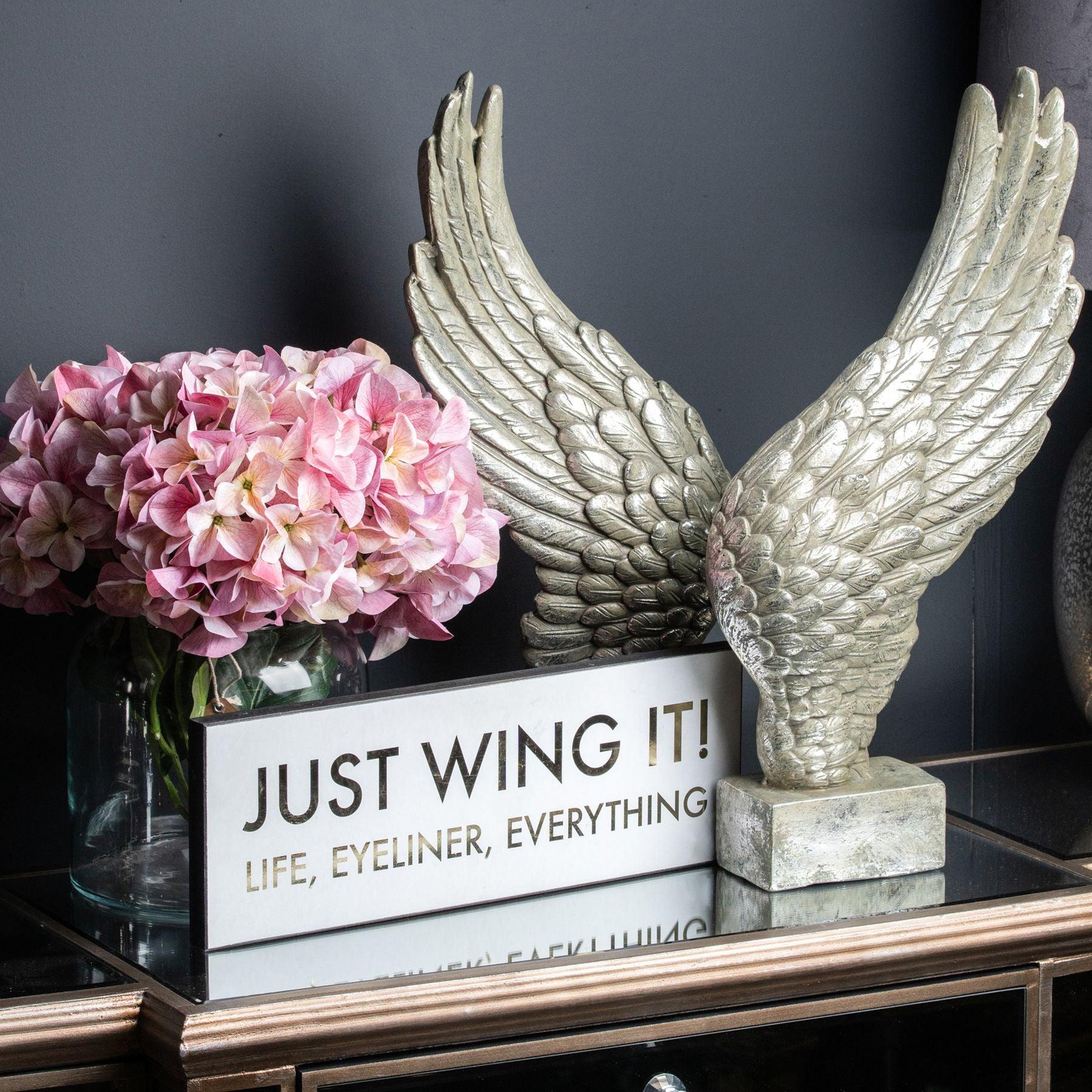 Large Freestanding Antique Silver Angel Wings Ornament - Eudemonia Home Goods