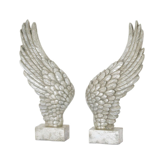 Large Freestanding Antique Silver Angel Wings Ornament - Eudemonia Home Goods