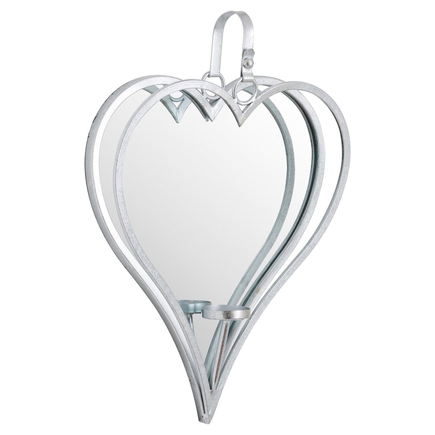 Large Silver Mirrored Heart Candle Holder - Eudemonia Home Goods