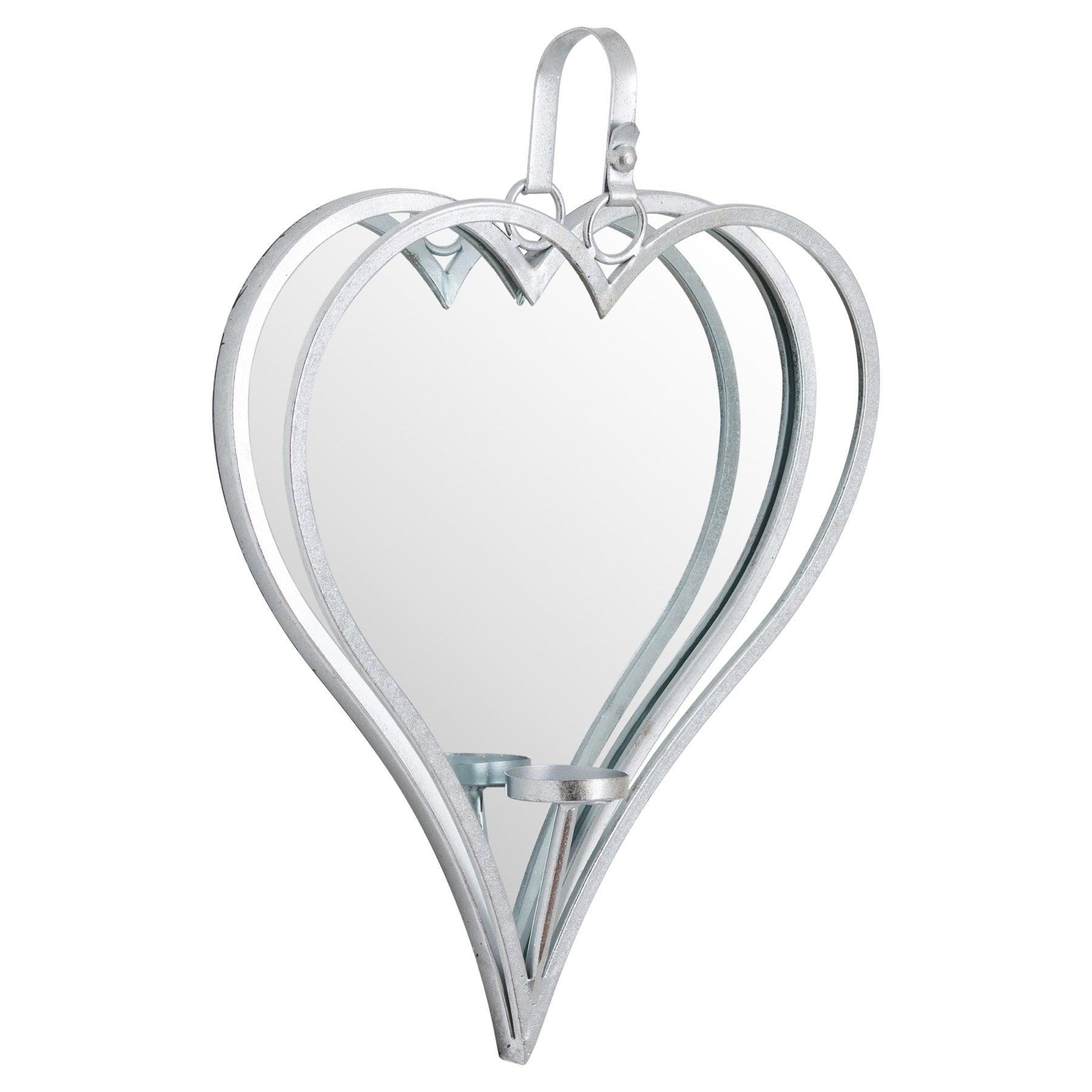 Large Silver Mirrored Heart Candle Holder - Eudemonia Home Goods