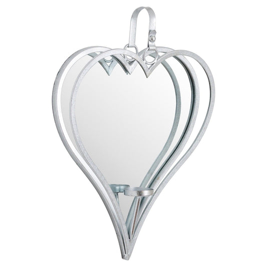 Large Silver Mirrored Heart Candle Holder - Eudemonia Home Goods