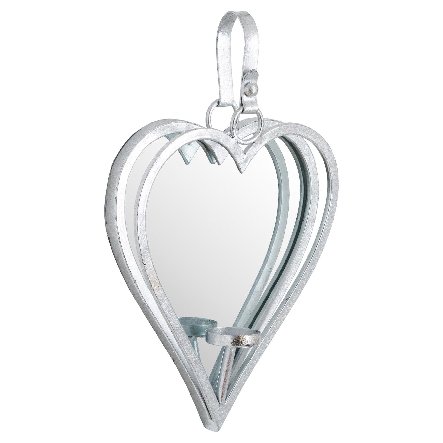 Small Silver Mirrored Heart Candle Holder - Eudemonia Home Goods