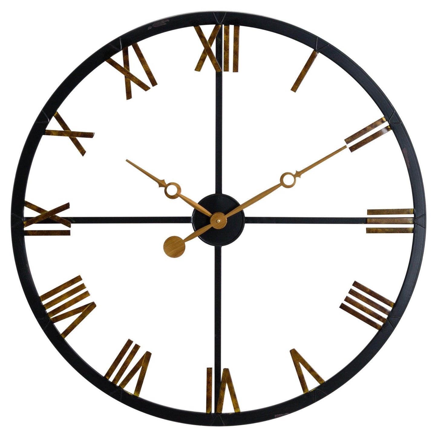 Distressed Black And Gold Skeleton Station Clock - Eudemonia Home Goods