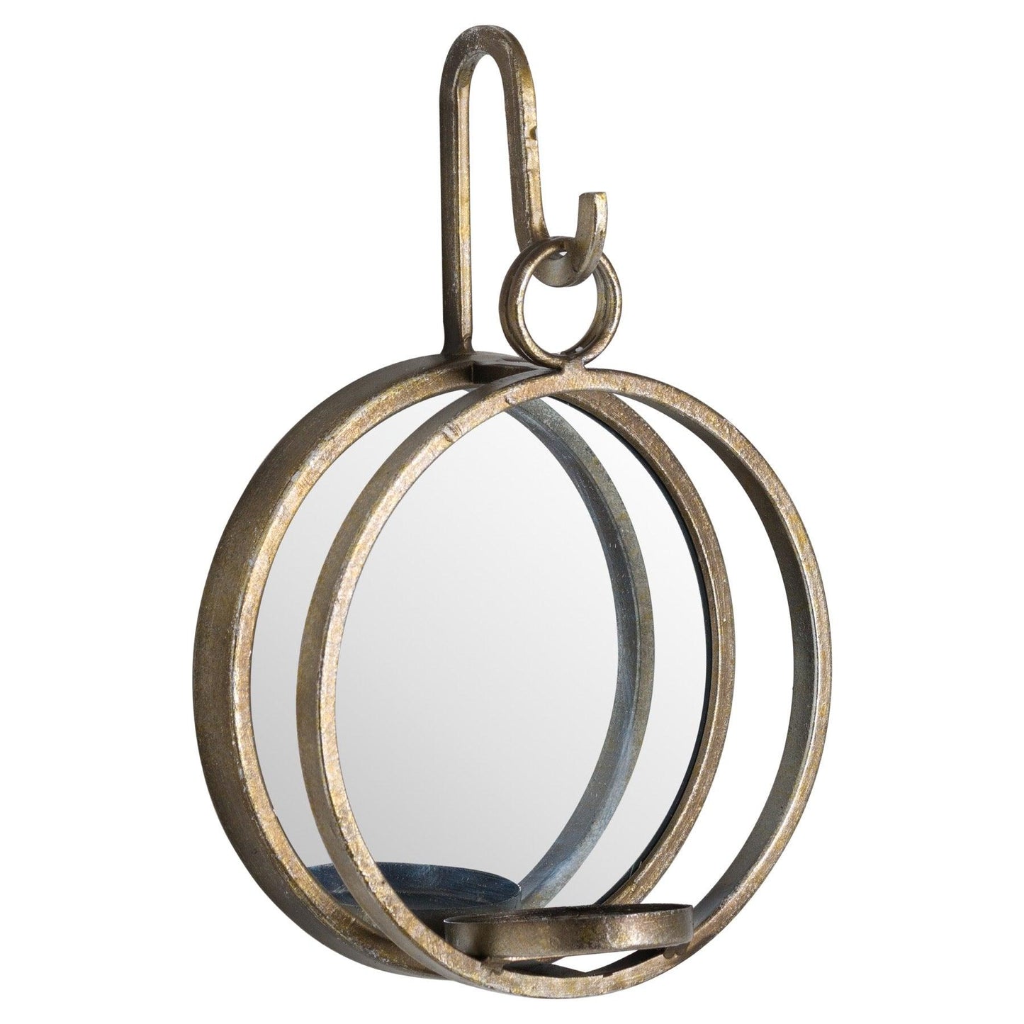 Small Bronze Wall Hanging Mirrored Candle Holder - Eudemonia Home Goods