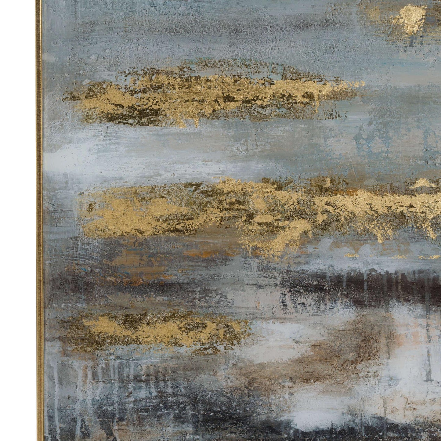 Large AbstrACTIVE Grey And Gold Glass Image With Gold Frame - Eudemonia Home Goods