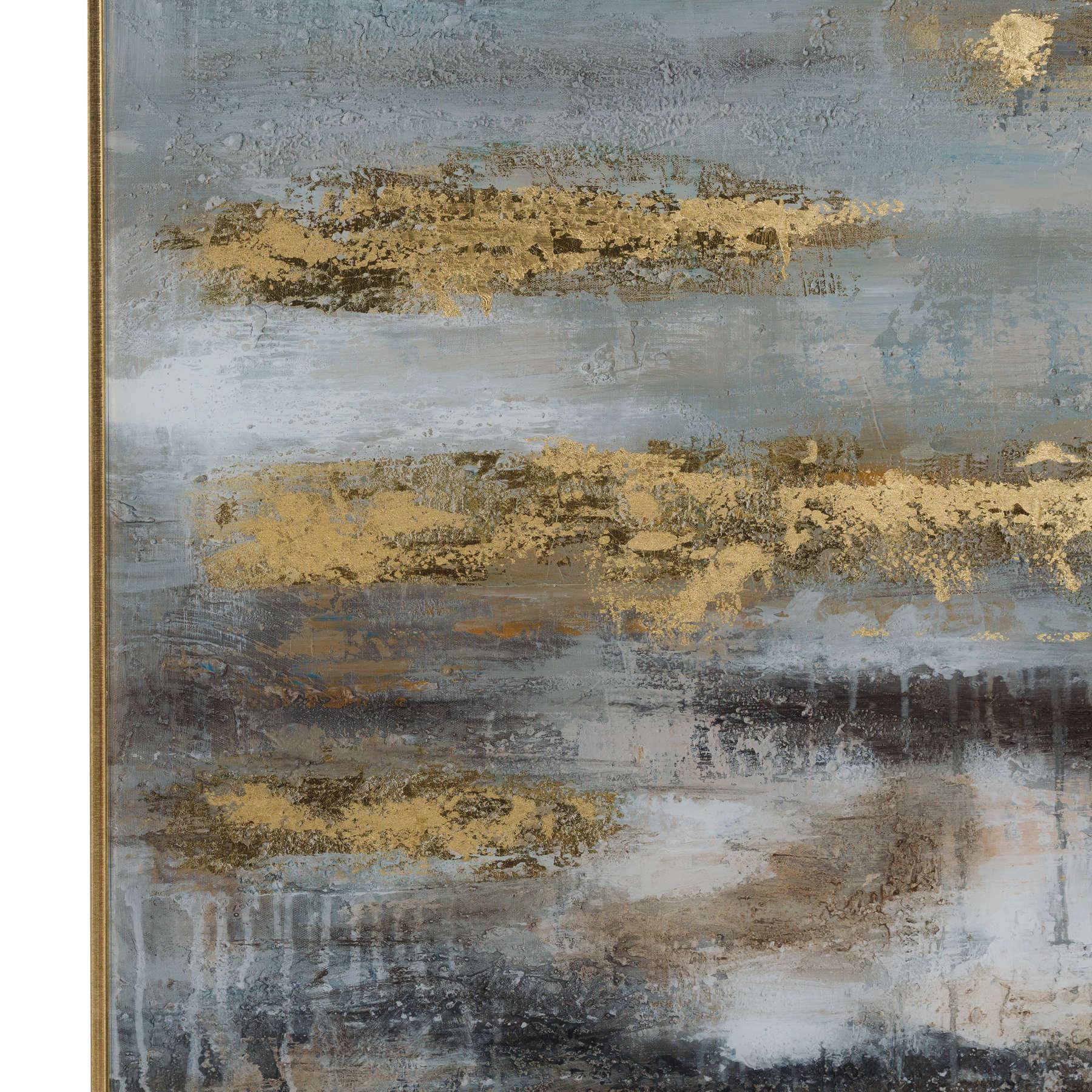 Large AbstrACTIVE Grey And Gold Glass Image With Gold Frame - Eudemonia Home Goods