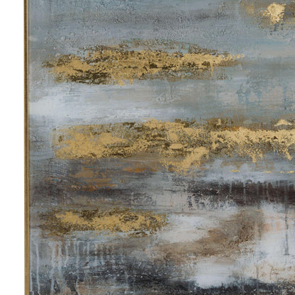 Large AbstrACTIVE Grey And Gold Glass Image With Gold Frame - Eudemonia Home Goods
