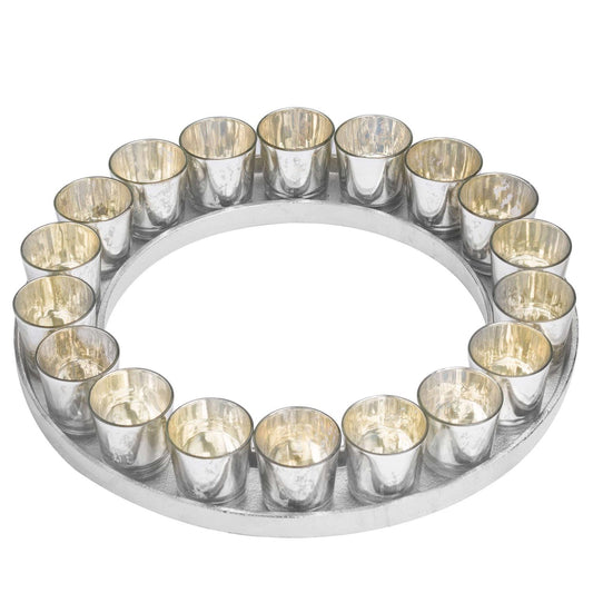 Large Circular Cast Aluminium Tray With Silver Glass Votives - Eudemonia Home Goods