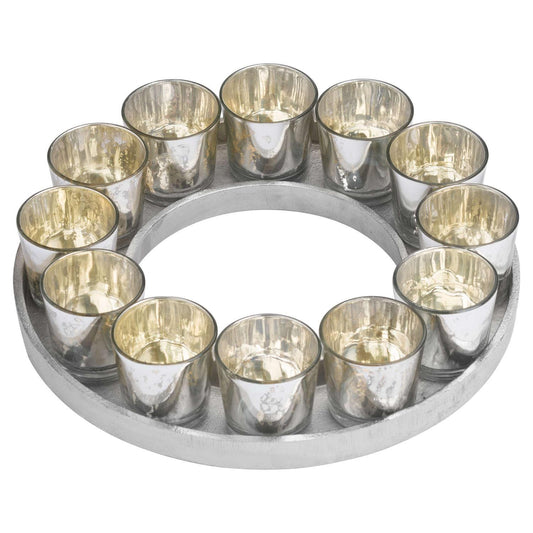 Circular Cast Aluminium Tray With Silver Glass Votives - Eudemonia Home Goods