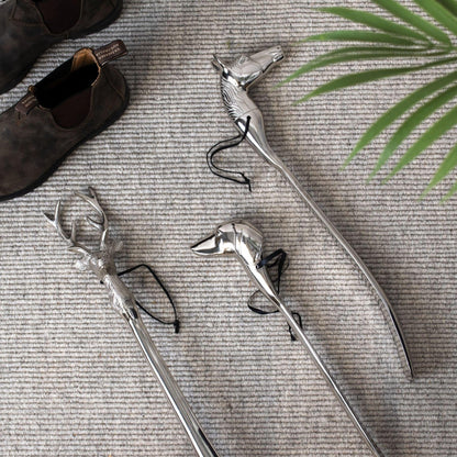 Silver Nickel Dog Head Detail Shoe Horn - Eudemonia Home Goods