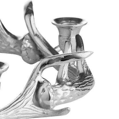 Silver Nickel Circular Antler Candelabra With Four Candle Ho - Eudemonia Home Goods