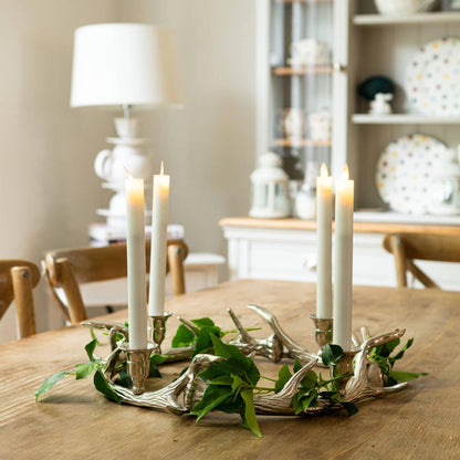 Silver Nickel Circular Antler Candelabra With Four Candle Ho - Eudemonia Home Goods