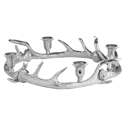 Silver Nickel Circular Antler Candelabra With Four Candle Ho - Eudemonia Home Goods
