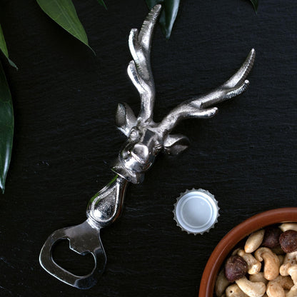 Silver Nickel Stag Head Detail Bottle Opener - Eudemonia Home Goods