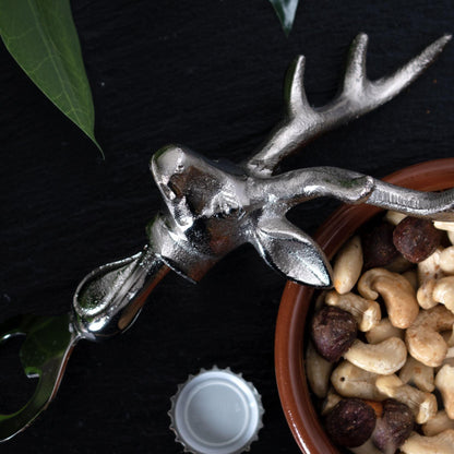 Silver Nickel Stag Head Detail Bottle Opener - Eudemonia Home Goods