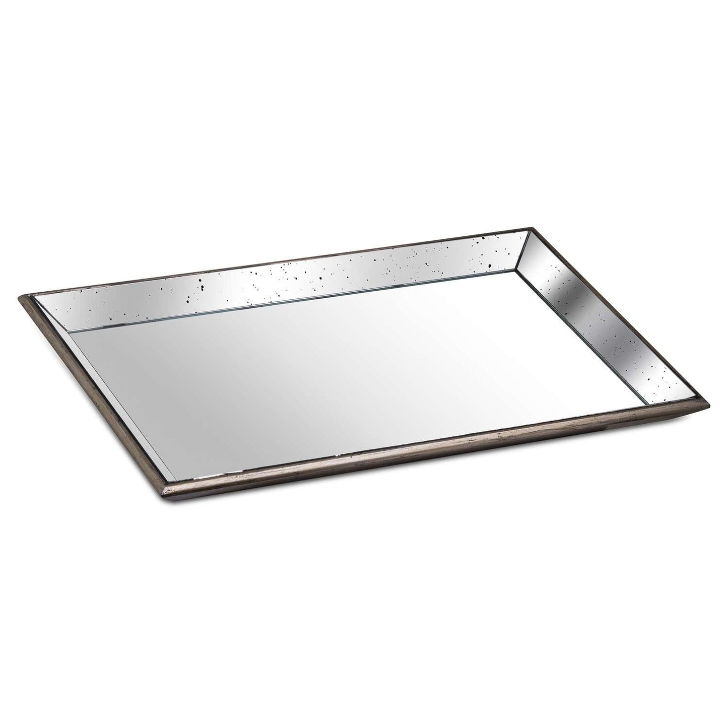 Astor Distressed Large Mirrored Tray With Wooden Detailing - Eudemonia Home Goods