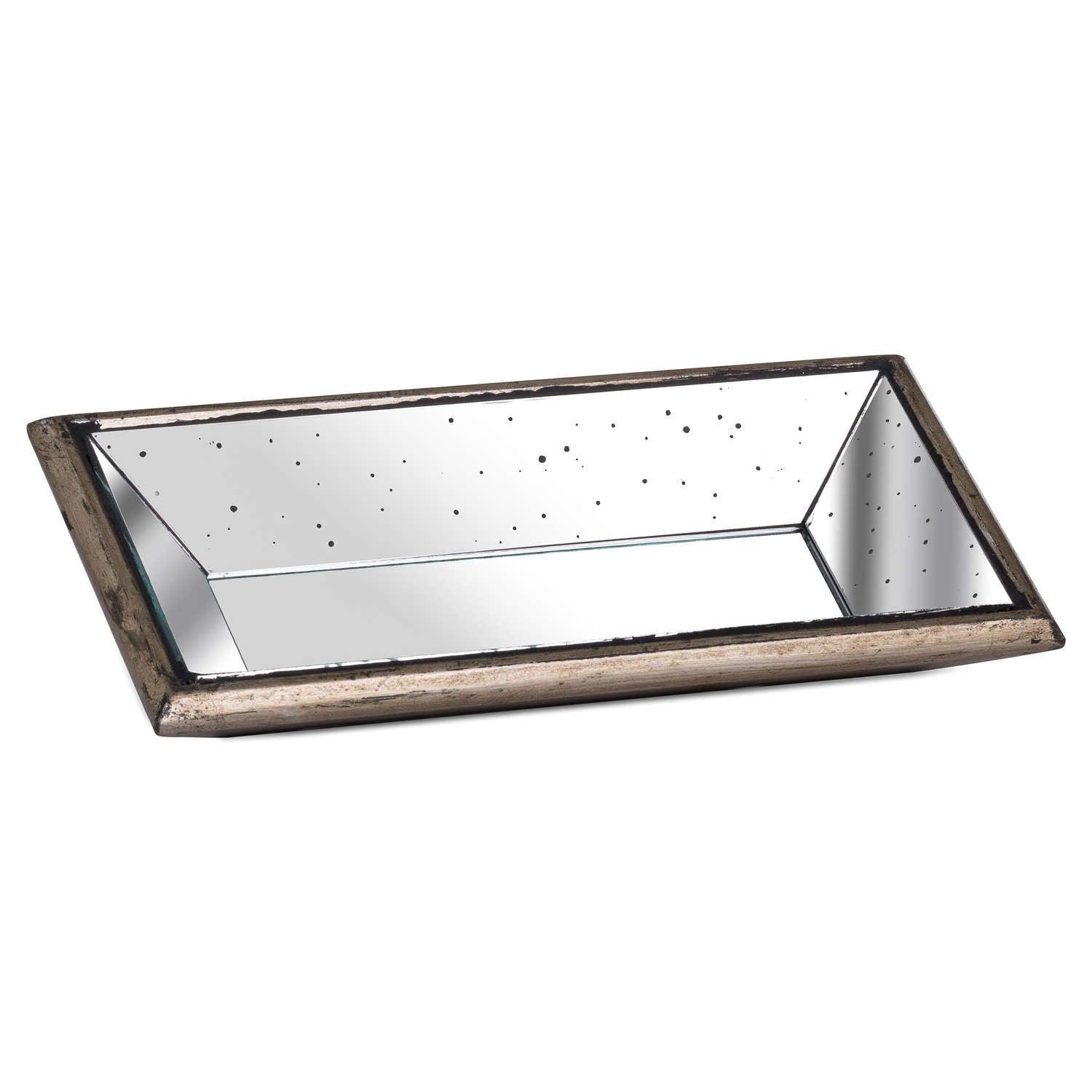 Astor Distressed Mirrored Display Tray With Wooden Detailing - Eudemonia Home Goods