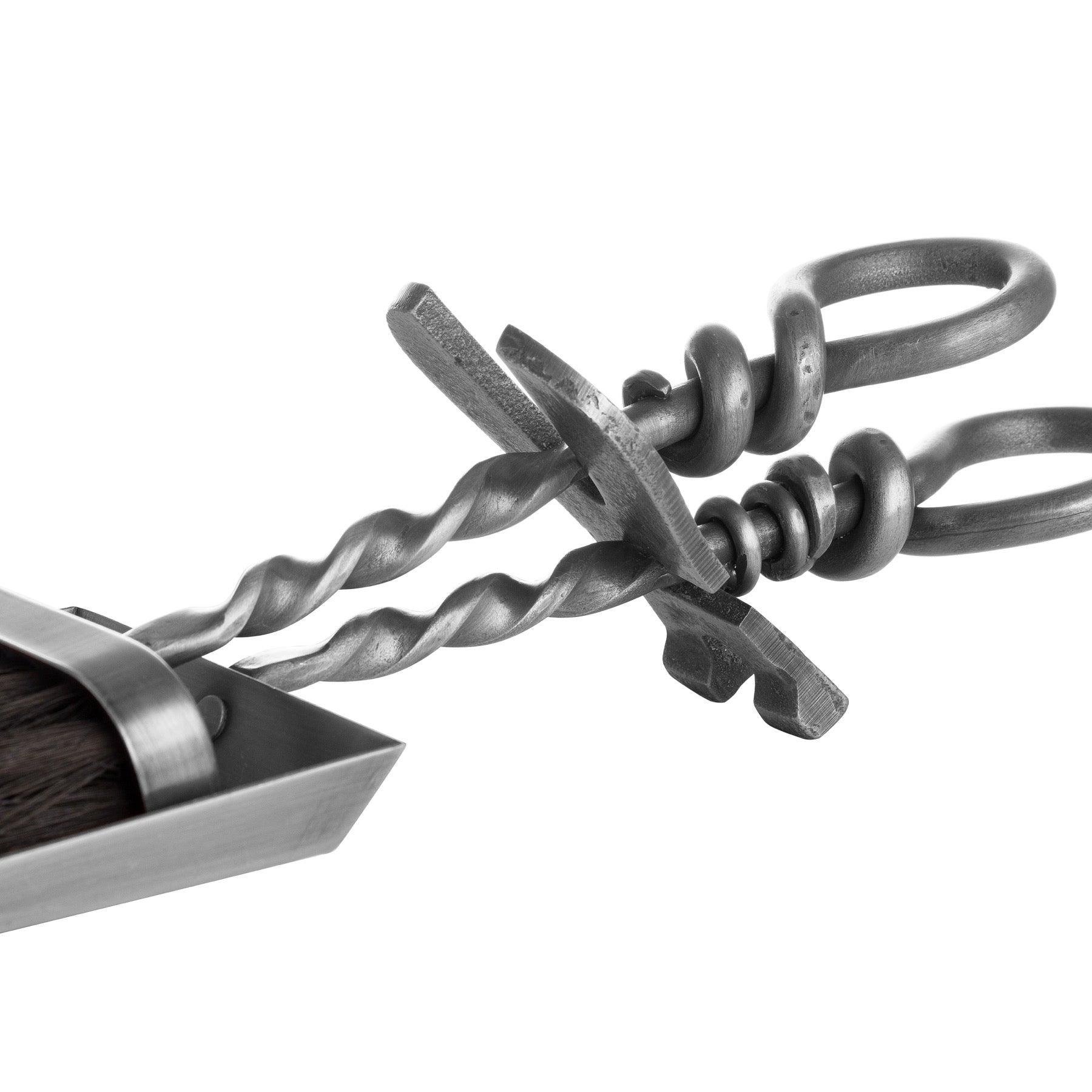 Silver Hearth Tidy Set With Hand Turned Loop Handle - Eudemonia Home Goods