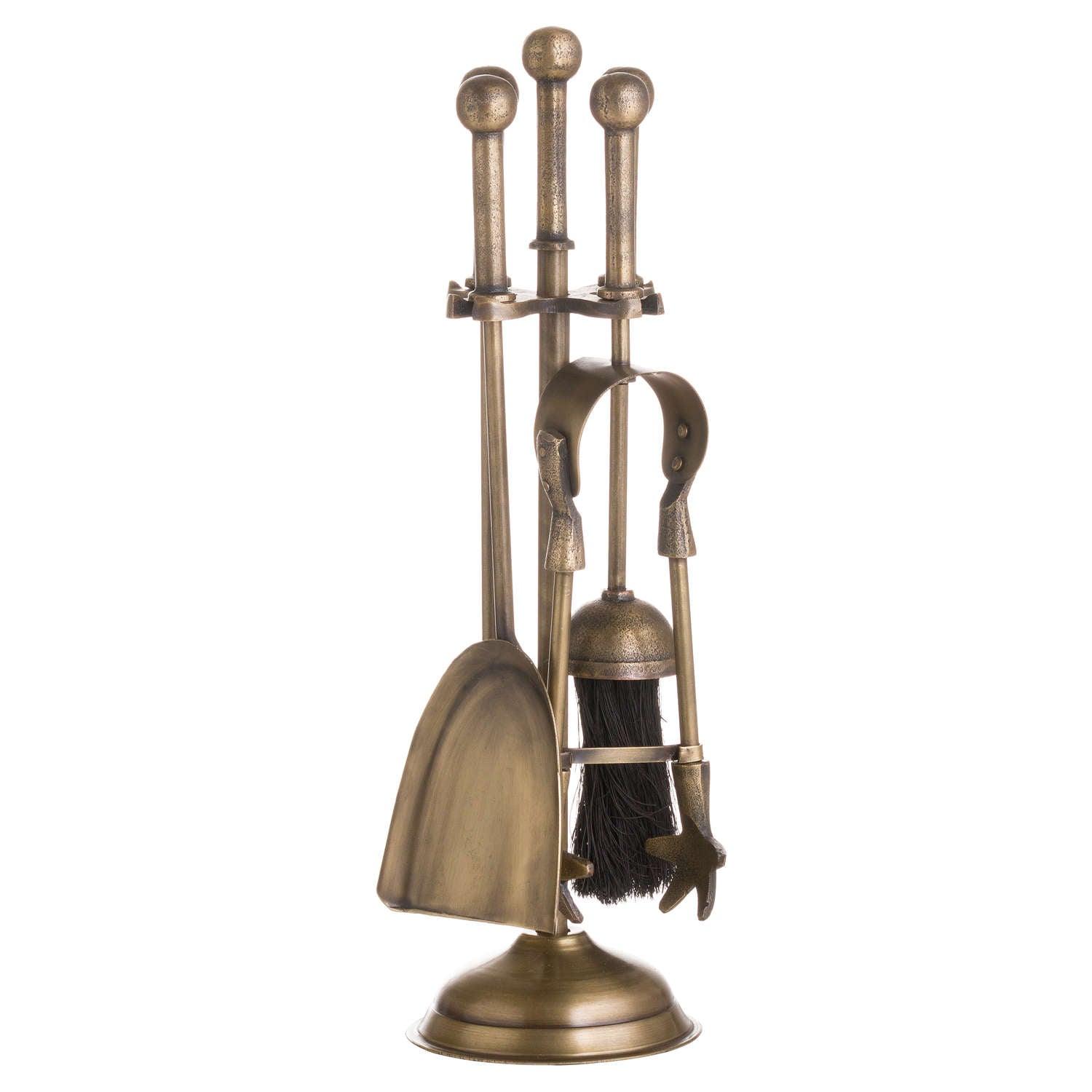 Ball Topped Companion Set In Antique Brass - Eudemonia Home Goods