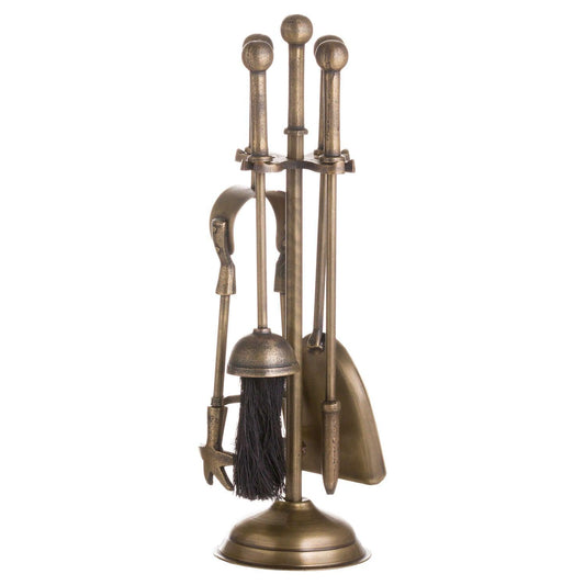 Ball Topped Companion Set In Antique Brass - Eudemonia Home Goods