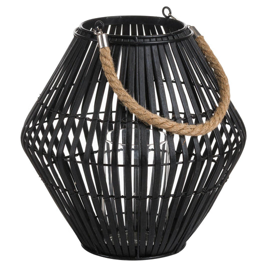 Black Rattan Large Convex Lantern - Eudemonia Home Goods