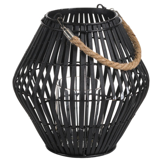 Black Rattan Small Convex Lantern - Eudemonia Home Goods