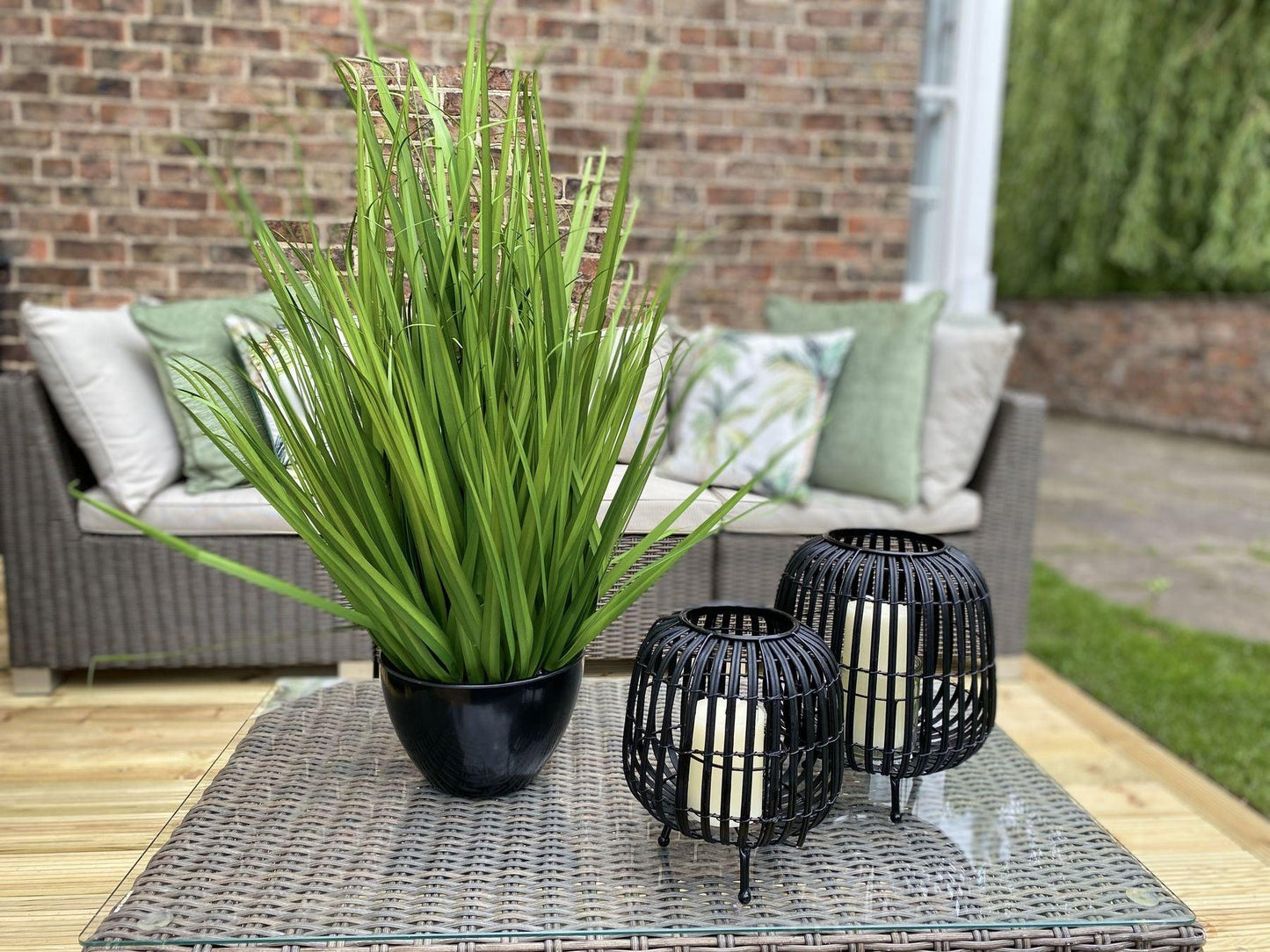 Large Black Rattan Bulbous Lantern - Eudemonia Home Goods