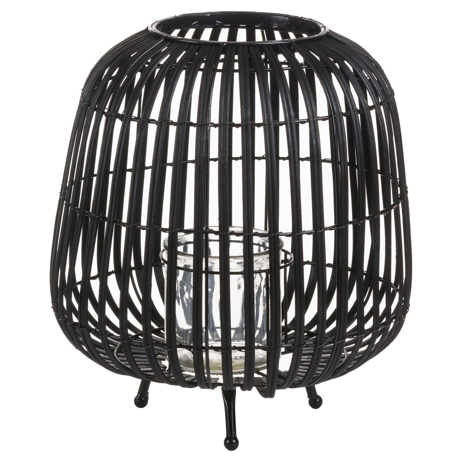 Large Black Rattan Bulbous Lantern - Eudemonia Home Goods